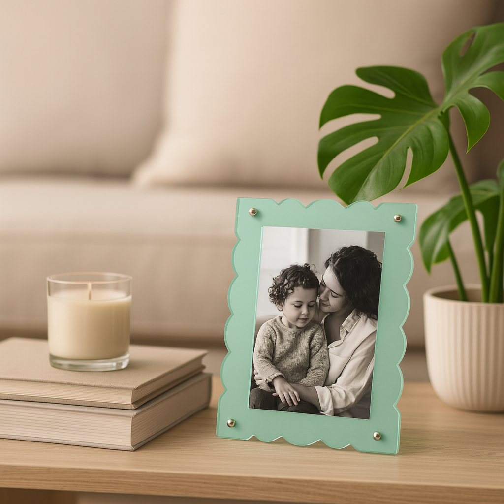 Aesthetic 7x9 Acrylic Desk Picture Frame — Fits 5x7 & 4x6 Photos | Modern Clear Front + Interchangeable Backings